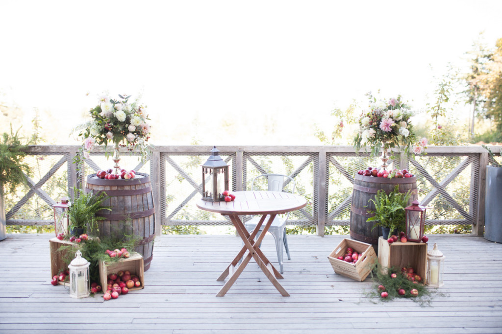 apples on winebarrels rustic ceremony arrangements seacider winery