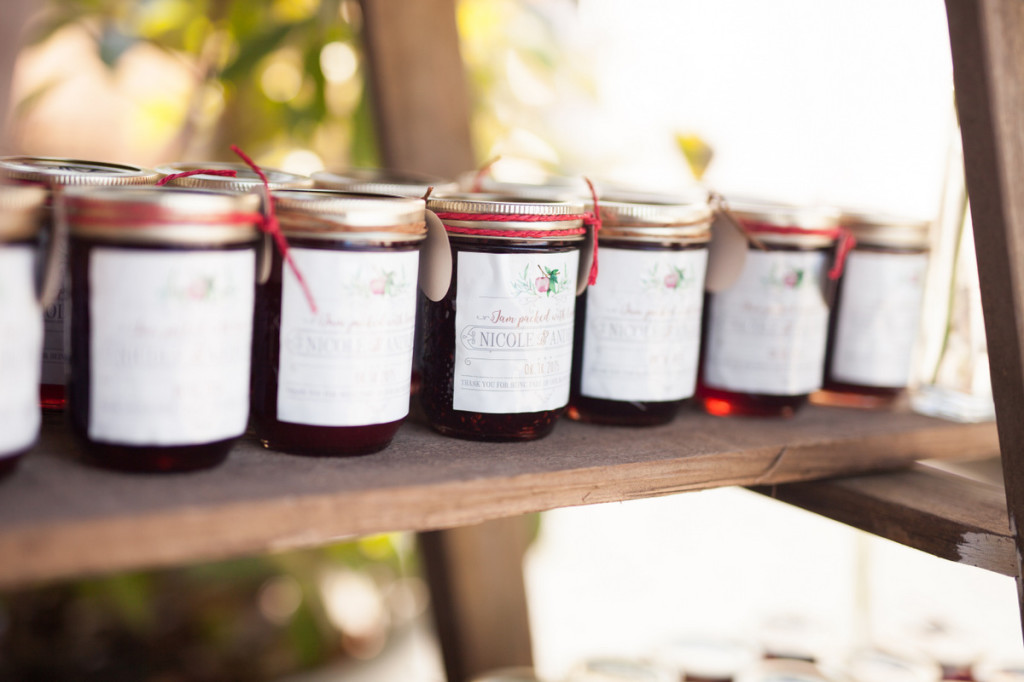 jam favours on rustic ladder