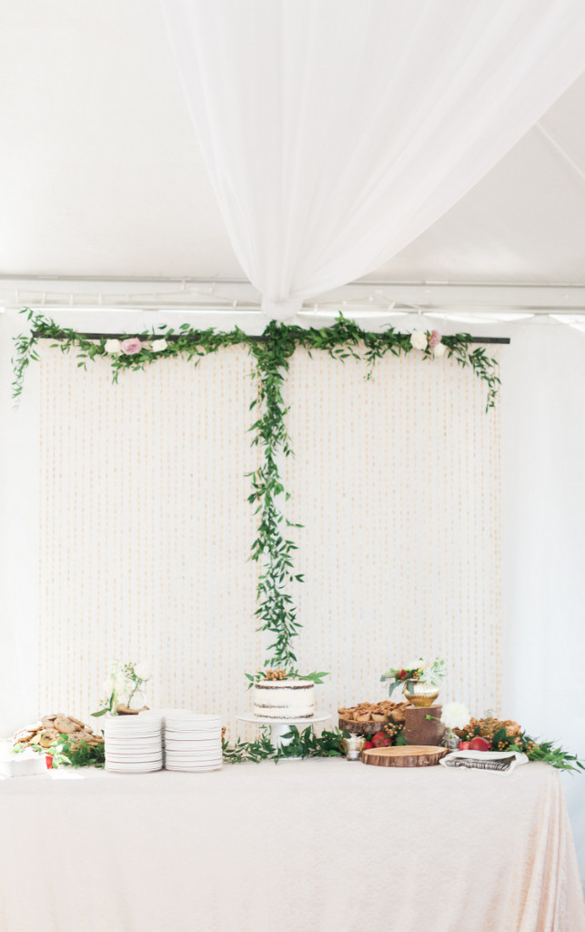 wood macrame curtain dessert bar