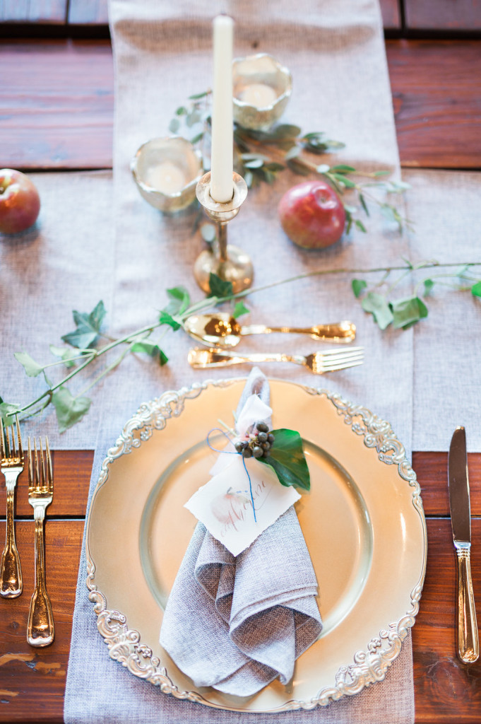 grey napkin rustic apple wedding