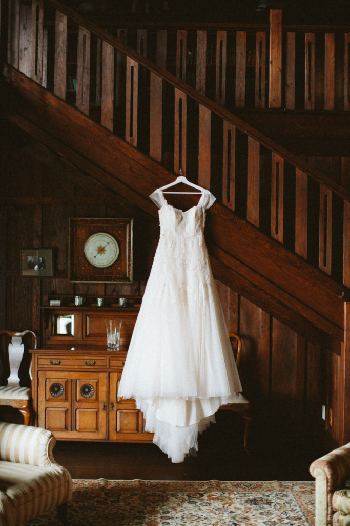 bride dress hanging