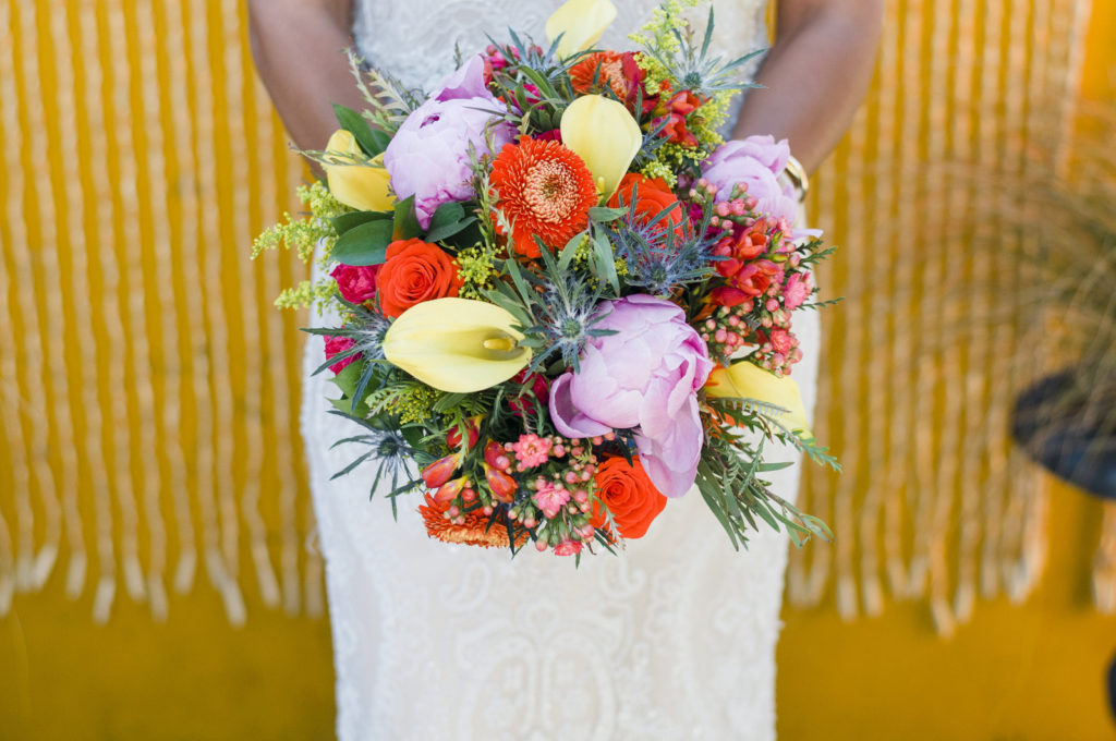 bright orange pink fuchsia mexican inspired bouquet