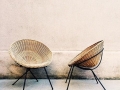 mid century rattan scoop chairs