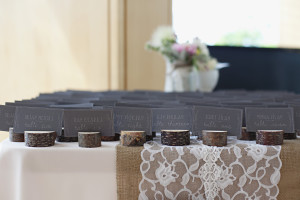 burlap table runner with lace, tree round placecard holders victoria, b.C